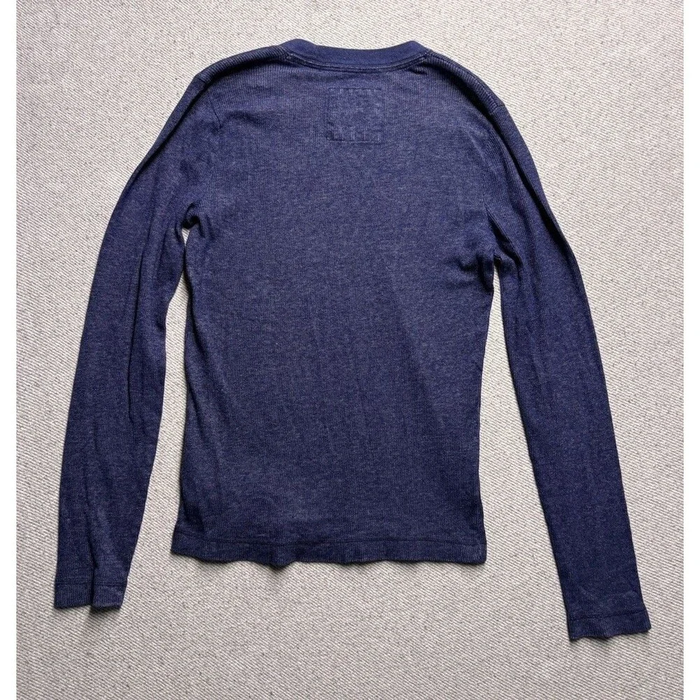 Y2K Hollister Long Sleeve Thermal Shirt Mens Small Blue Ribbed Waffle Knit